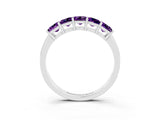 White gold Princess Cut Five-Stone Amethyst Band with Prong Setting_9