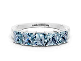 White gold Princess Cut Five-Stone Aquamarine Band with Prong Setting_6
