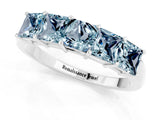 White gold Princess Cut Five-Stone Aquamarine Band with Prong Setting_7