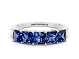 14K White Gold Princess Cut Five-Stone Blue Sapphire Band with Prong Setting
