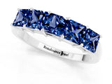 14K White Gold Princess Cut Five-Stone Blue Sapphire Band with Prong Setting