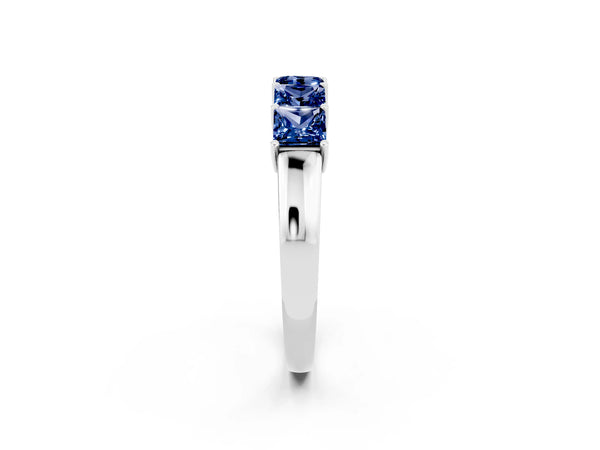 White Gold Princess Cut Lab-Grown Blue Sapphire Five Stone Wedding Band with Spaced Prongs