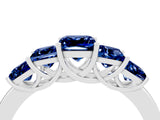 White gold Princess Cut Five-Stone Blue Sapphire Ring with Classic Prong Setting_10