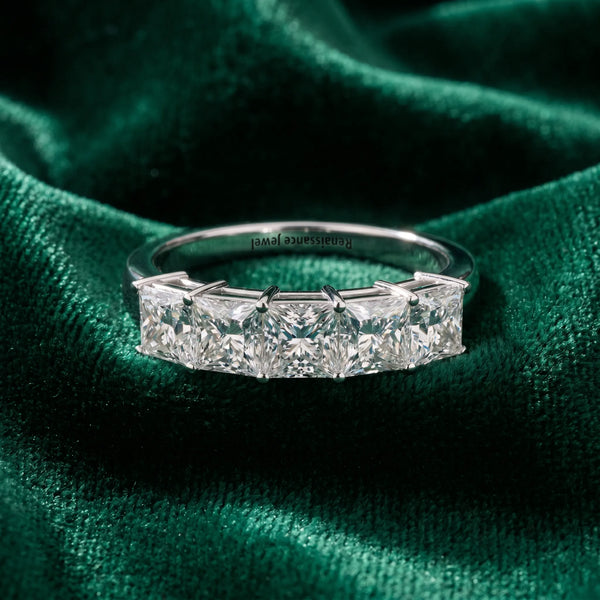 White gold Princess Cut Five-Stone Diamond Band with Prong Setting