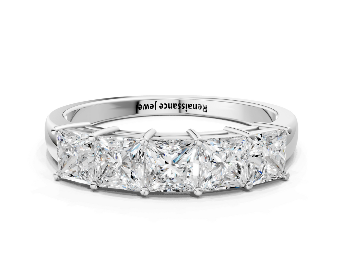 White gold Princess Cut Five-Stone Diamond White Gold Band with Prong Setting_131