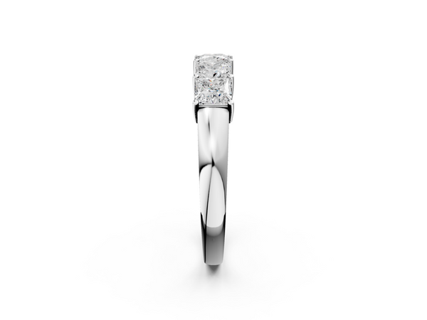 Silver Princess Cut Five-Stone Diamond Band with Prong Setting