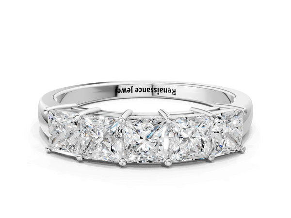 Platinum Princess Cut Five-Stone Diamond Band with Prong Setting