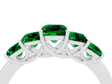 White gold Princess Cut Five-Stone Emerald Ring with Classic Prong Setting_10