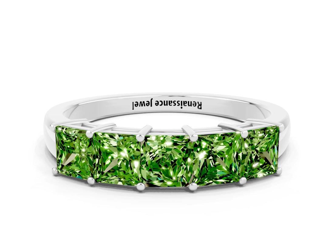 White gold Princess Cut Five-Stone Peridot Band with Prong Setting_6