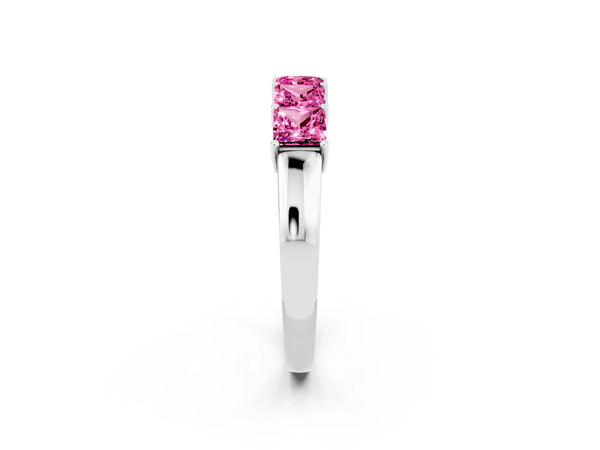 White Gold Princess Cut Lab-Grown Pink Sapphire Five Stone Wedding Band with Spaced Prongs