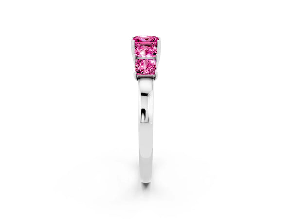 White Gold Princess Cut Lab-Grown Pink Sapphire Five Stone Wedding Band with Open Baskets
