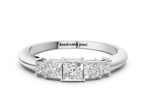 White gold Princess Cut Five-Stone Prong Set Diamond Band