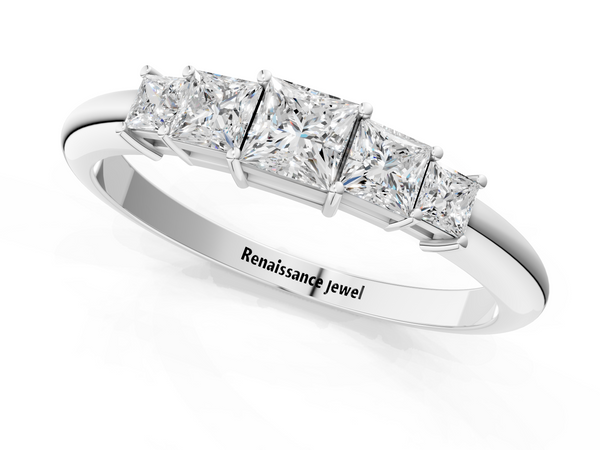 Platinum Princess Cut Five-Stone Prong Set Diamond Band