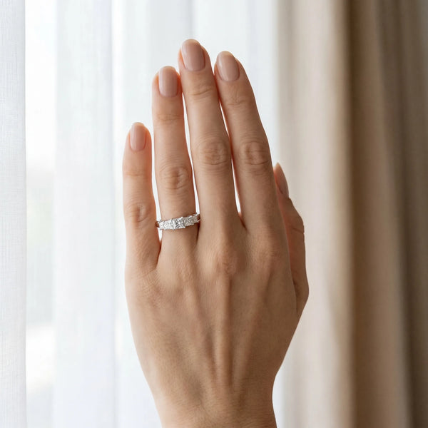 White gold Princess Cut Five-Stone Prong Set Diamond Band