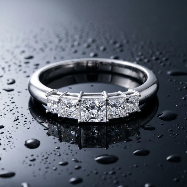 White gold Princess Cut Five-Stone Prong Set Diamond Band