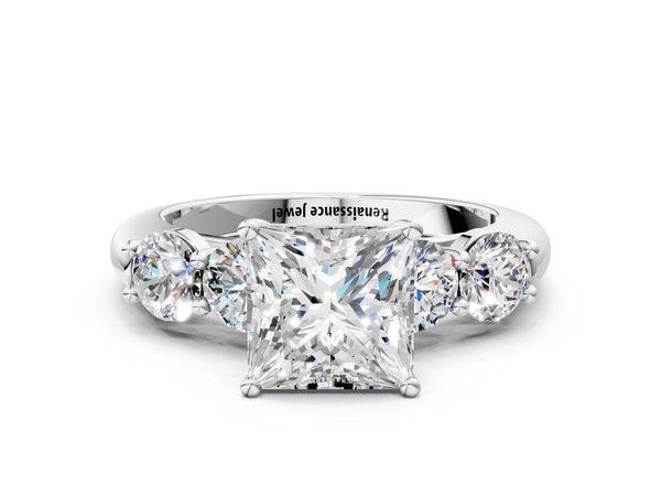 White gold Princess Cut Five-Stone Prong Set Diamond Ring with Classic Band