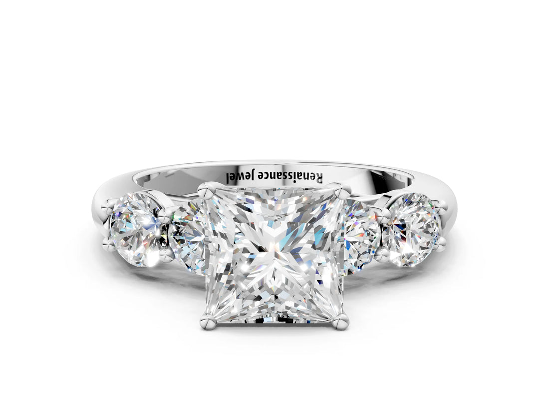 White gold Princess Cut Five-Stone Prong Set Diamond Ring with Classic Band_68