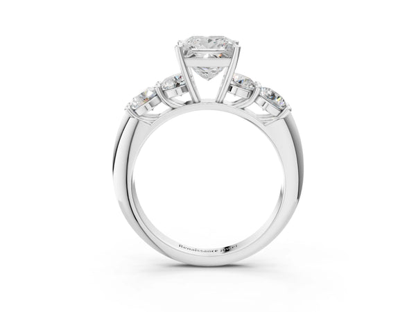 White gold Princess Cut Five-Stone Prong Set Diamond Ring with Classic Band