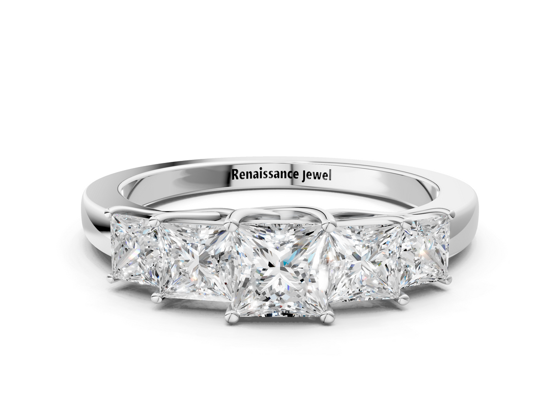 White gold Princess Cut Five-Stone Prong Set White Gold Band_112
