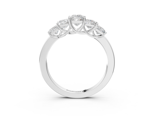 Platinum Princess Cut Five-Stone Diamond Ring with Classic Prong Setting