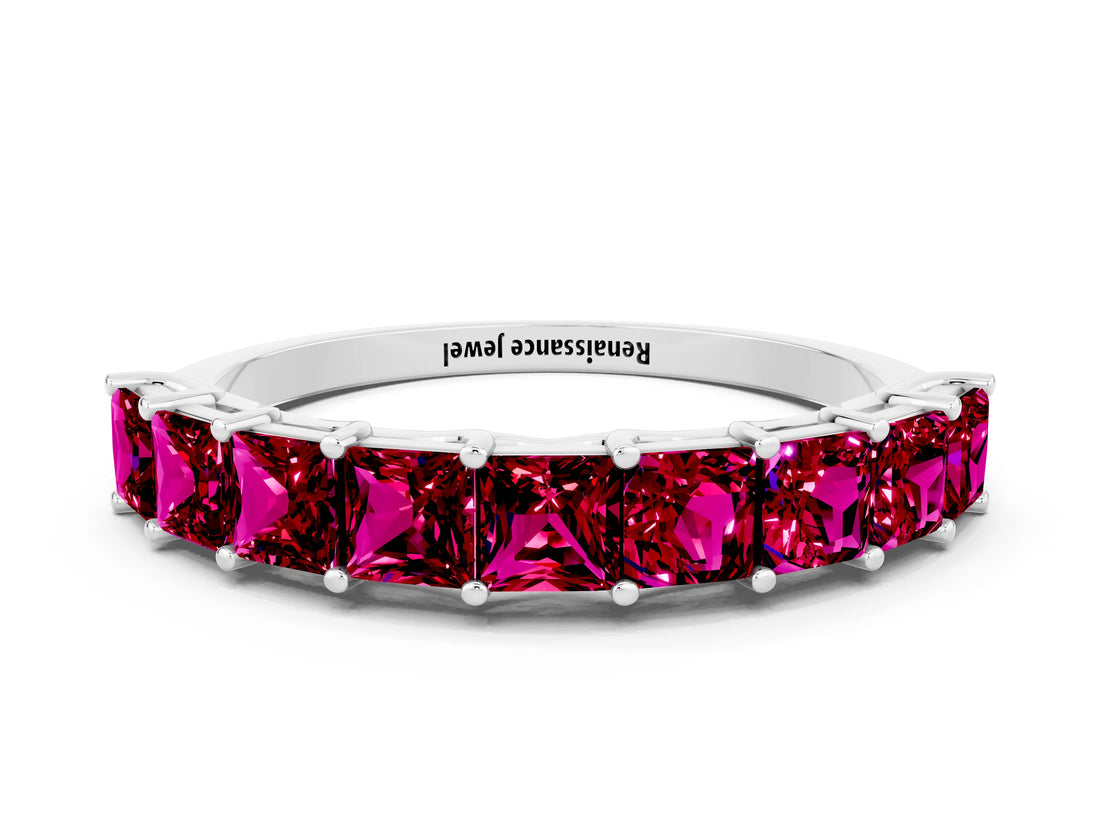 White gold Princess Cut Garnet Channel-Set Eternity Band with Prong Setting_6