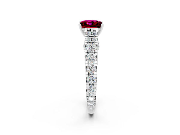 White gold Princess Cut Garnet Classic Solitaire Ring with Pavé Band and Four-Prong Setting