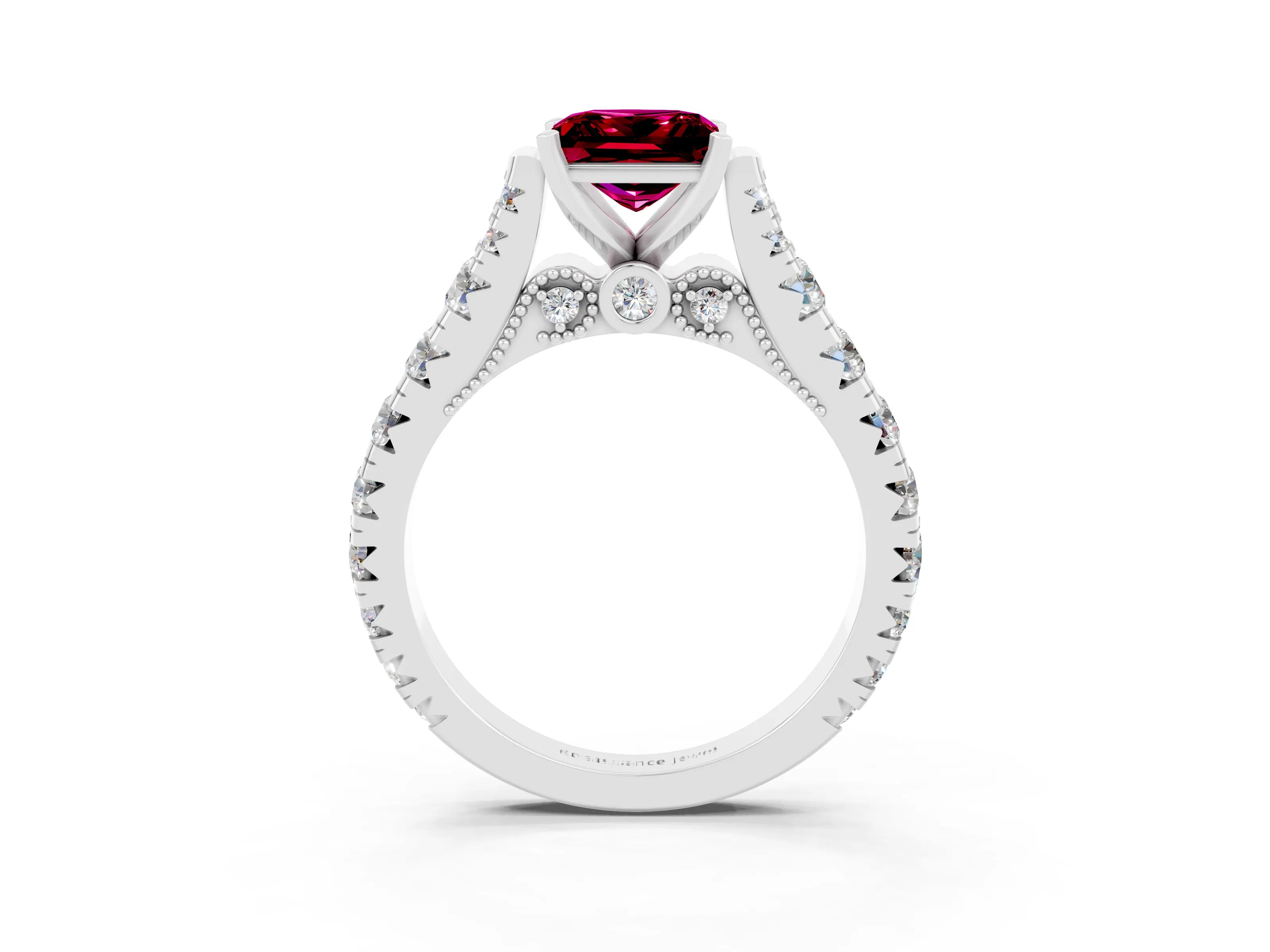 White gold Princess Cut Garnet Classic Solitaire Ring with Pavé Band and Four-Prong Setting_3