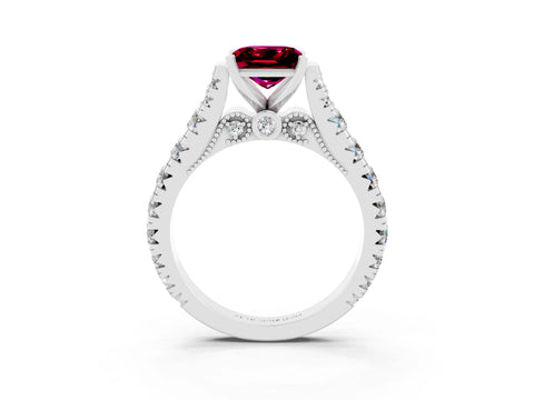 White gold Princess Cut Garnet Classic Solitaire Ring with Pavé Band and Four-Prong Setting_3