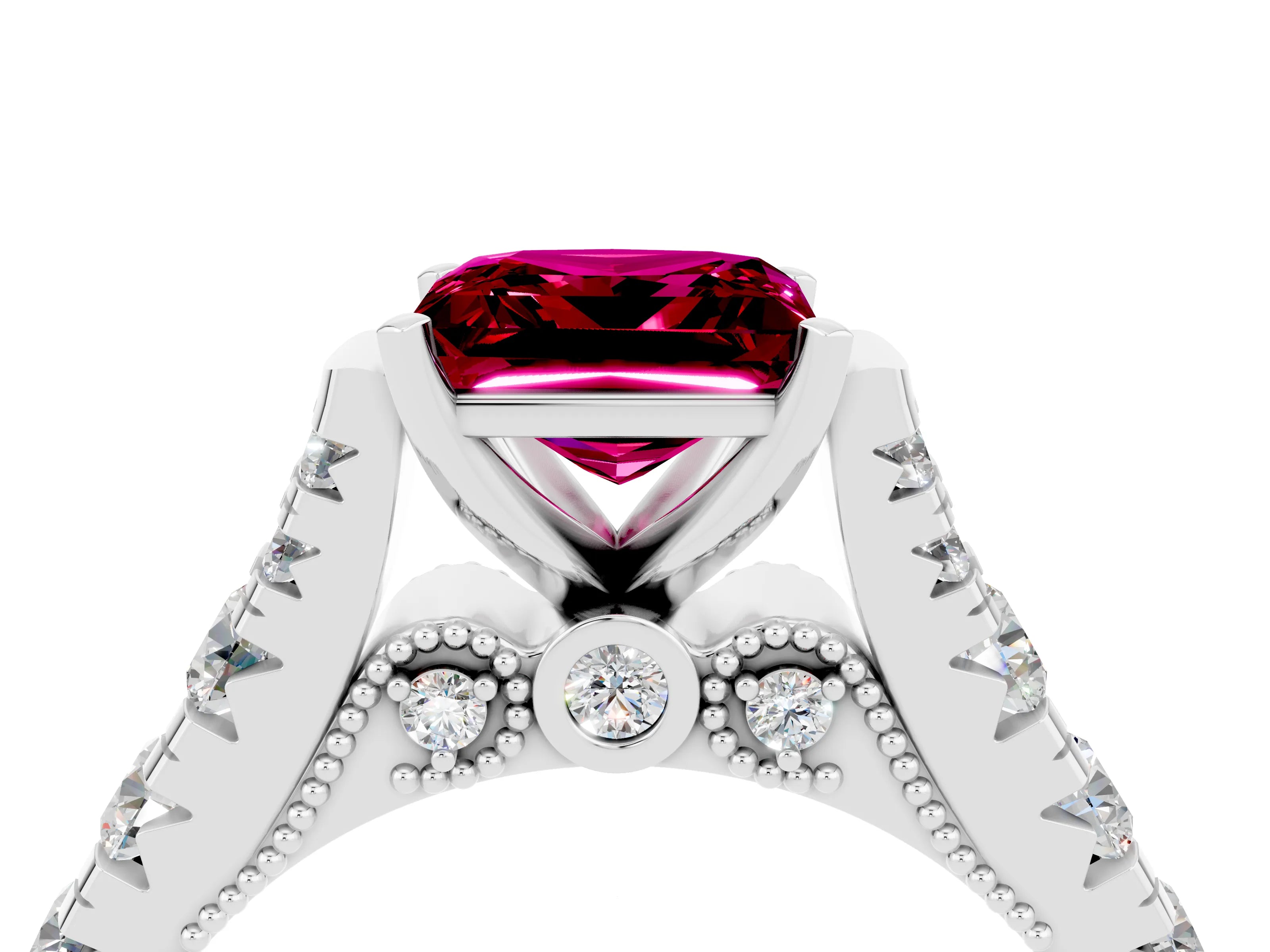 White gold Princess Cut Garnet Classic Solitaire Ring with Pavé Band and Four-Prong Setting_4