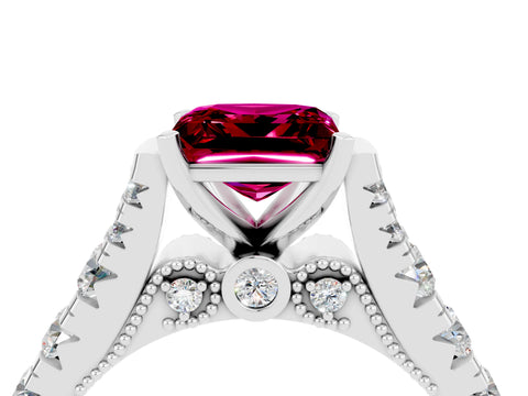White gold Princess Cut Garnet Classic Solitaire Ring with Pavé Band and Four-Prong Setting_4