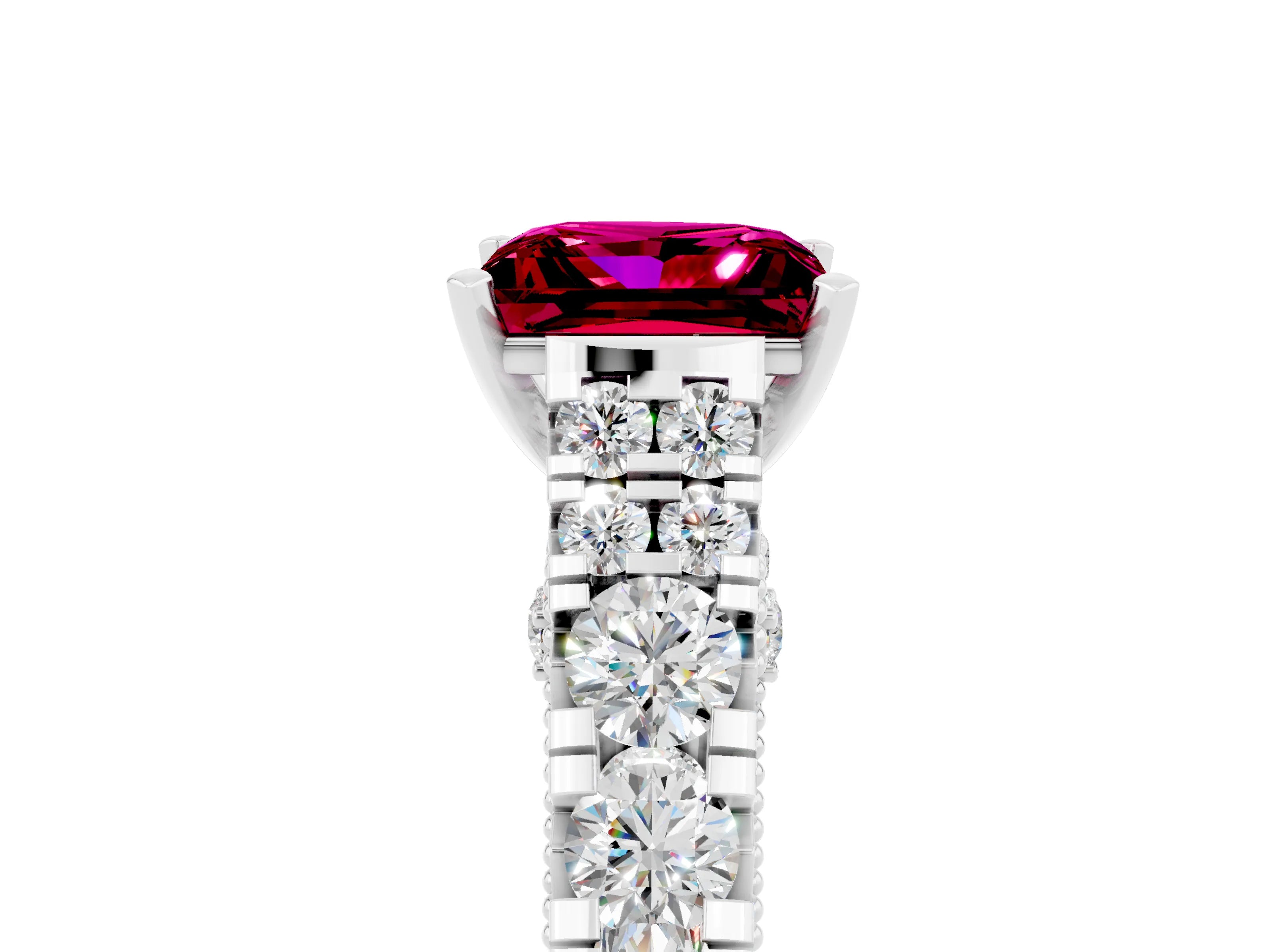 White gold Princess Cut Garnet Classic Solitaire Ring with Pavé Band and Four-Prong Setting_5