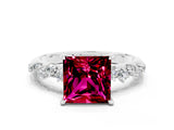 White gold Princess Cut Garnet Cluster Side Stone Solitaire Ring with Prong Setting_24