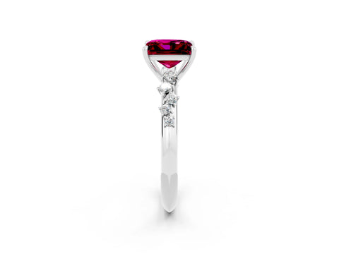 White gold Princess Cut Garnet Cluster Side Stone Solitaire Ring with Prong Setting_26