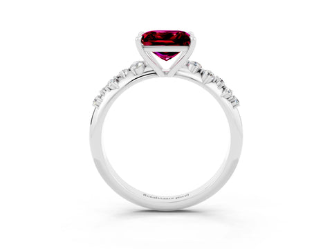 White gold Princess Cut Garnet Cluster Side Stone Solitaire Ring with Prong Setting_27