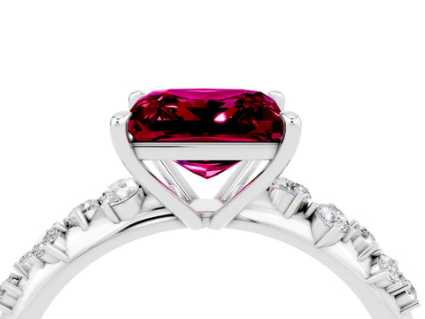 White gold Princess Cut Garnet Cluster Side Stone Solitaire Ring with Prong Setting_28