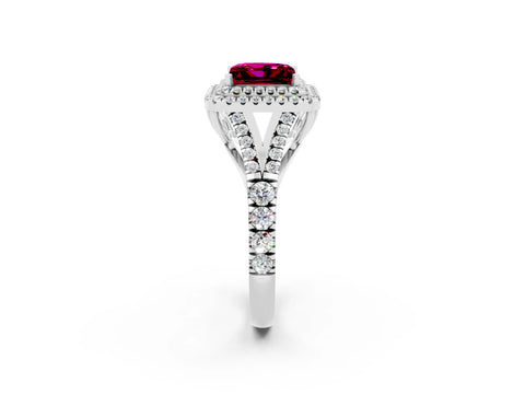 White gold Princess Cut Garnet Double Halo Ring with Split Shank and Prong Setting_26
