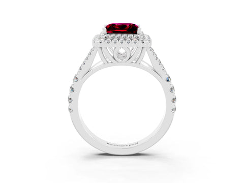 White gold Princess Cut Garnet Double Halo Ring with Split Shank and Prong Setting_27