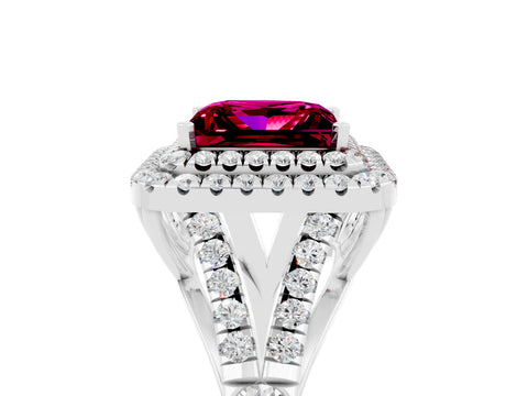 White gold Princess Cut Garnet Double Halo Ring with Split Shank and Prong Setting_29