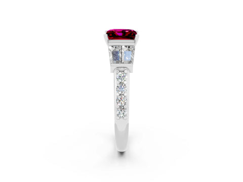 White gold Princess Cut Garnet Engagement Ring with Baguette Side Stones and Channel Set Band_2