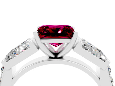 White gold Princess Cut Garnet Engagement Ring with Baguette Side Stones and Channel Set Band_4