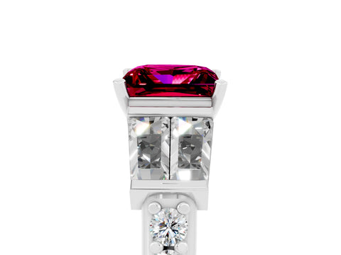 White gold Princess Cut Garnet Engagement Ring with Baguette Side Stones and Channel Set Band_5