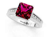 White gold Princess Cut Garnet Engagement Ring with Milgrain Channel Set Band and Prong Setting_1