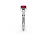 White gold Princess Cut Garnet Engagement Ring with Milgrain Channel Set Band and Prong Setting_2
