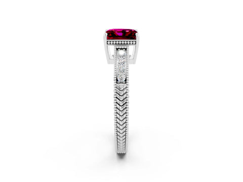 White gold Princess Cut Garnet Engagement Ring with Milgrain Channel Set Band and Prong Setting_2