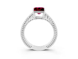 White gold Princess Cut Garnet Engagement Ring with Milgrain Channel Set Band and Prong Setting_3