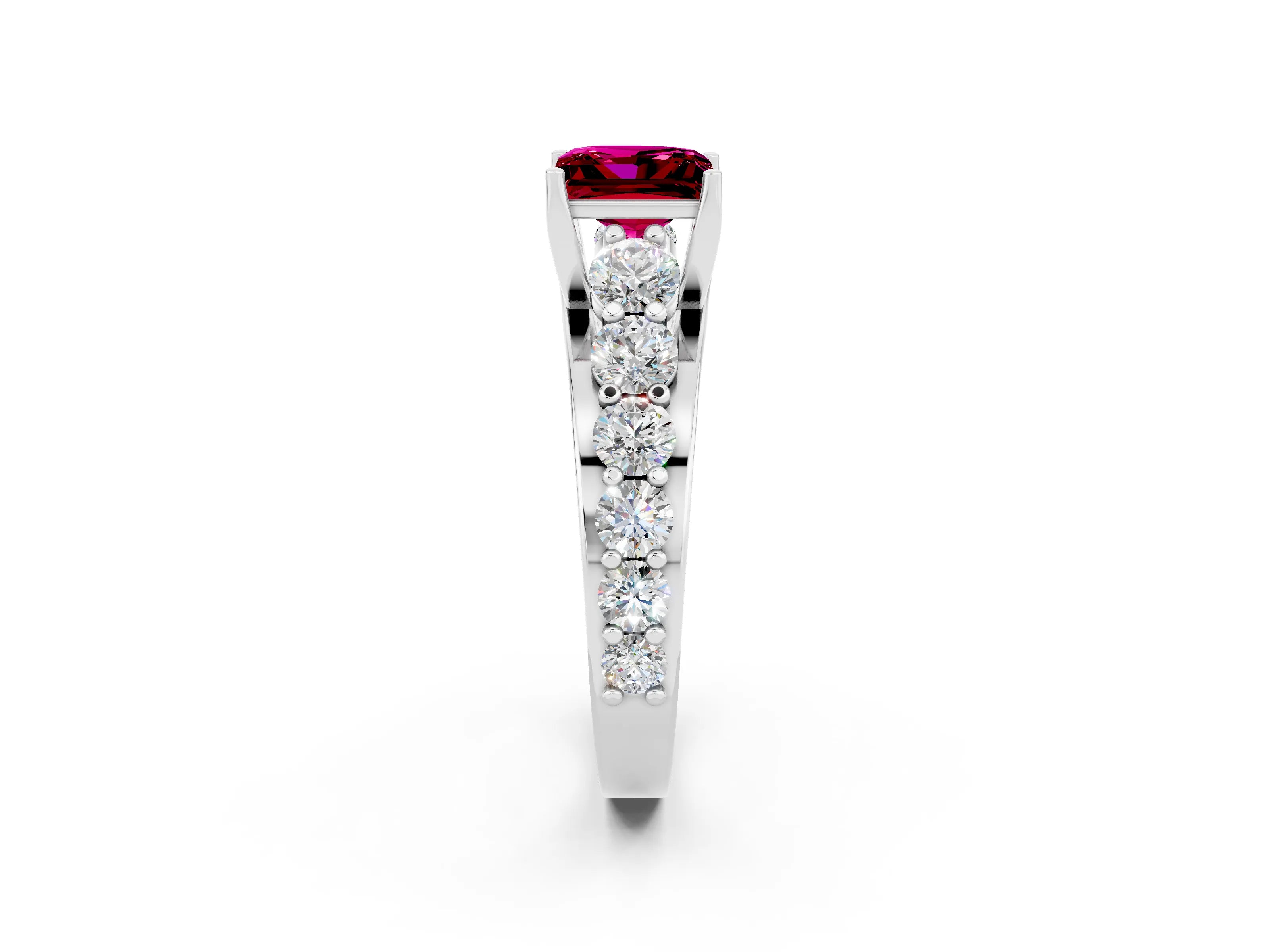 White gold Princess Cut Garnet Engagement Ring with Pavé Band and Four-Prong Setting_2