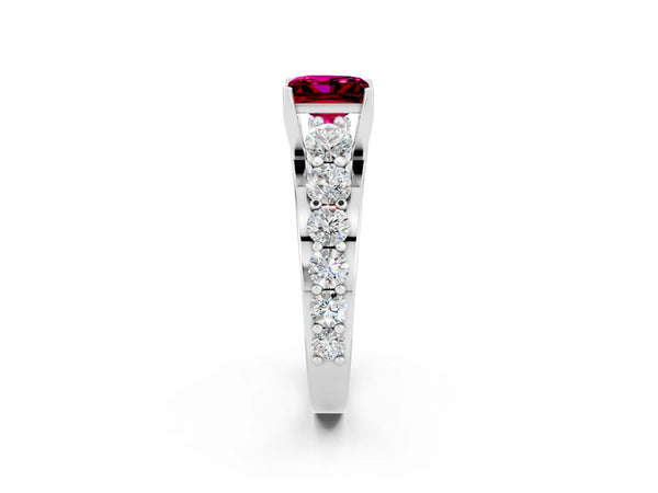 White gold Princess Cut Garnet Engagement Ring with Pavé Band and Four-Prong Setting