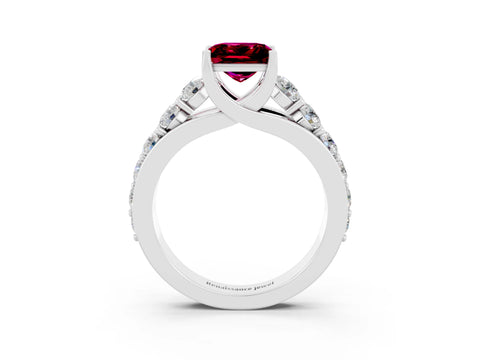 White gold Princess Cut Garnet Engagement Ring with Pavé Band and Four-Prong Setting_3