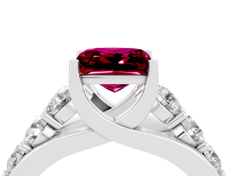 White gold Princess Cut Garnet Engagement Ring with Pavé Band and Four-Prong Setting_4