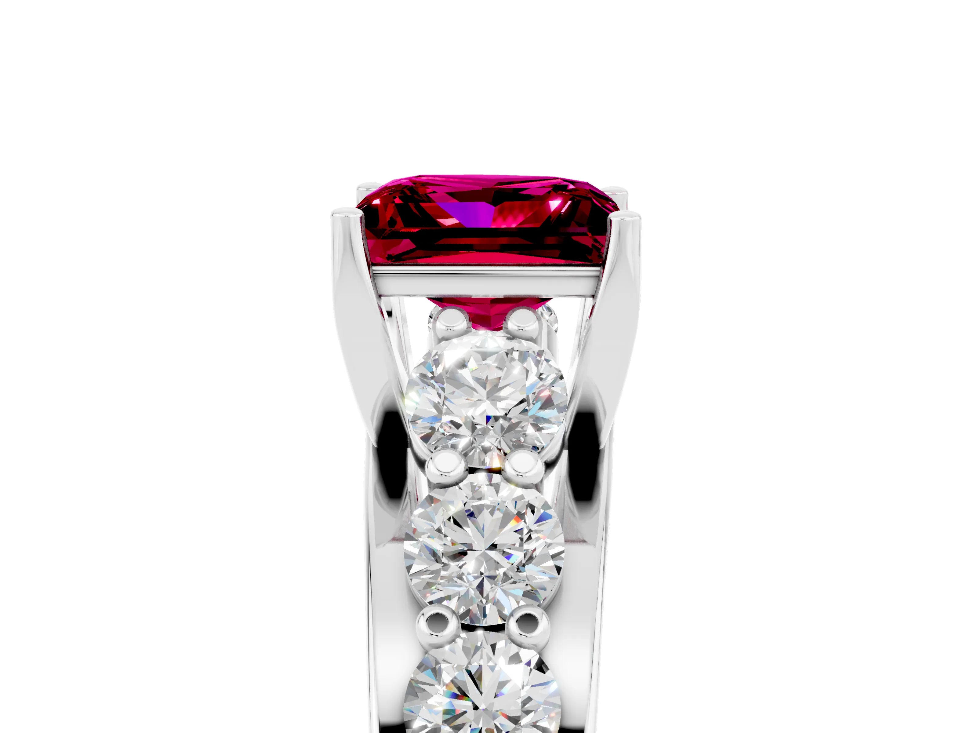 White gold Princess Cut Garnet Engagement Ring with Pavé Band and Four-Prong Setting_5